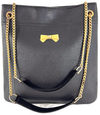 Nina Ricci Authentic Gold Chain Link Black Leather Logo Tote Shoulder Bag