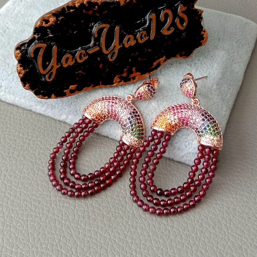 Natural Round Garnet Multi Color Cz pave Stud Earrings - Picture 7 of 7
