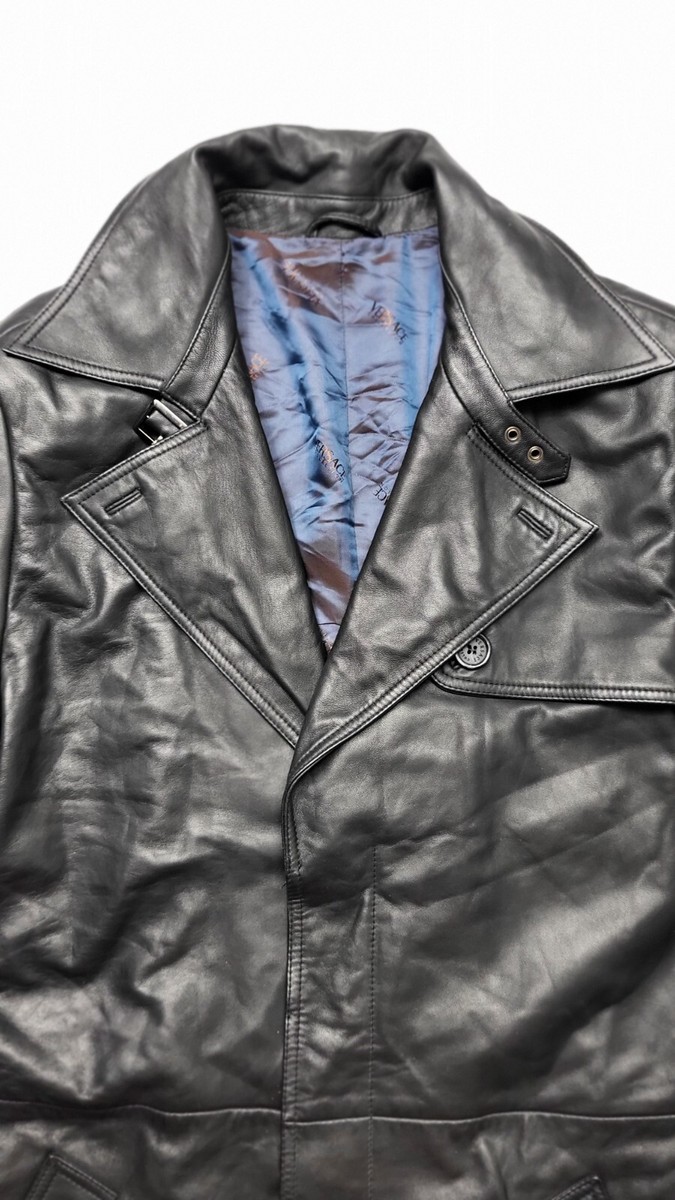 vintage versace Mens Trench Coat long Black Lambskin jacket