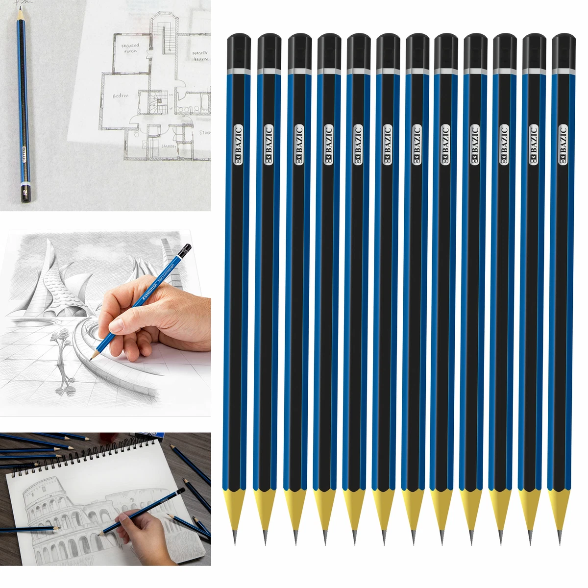 24 Pc Artist Graded Pencils Set Sketching Graphite Pencil Drawing Range 6B  to 6H