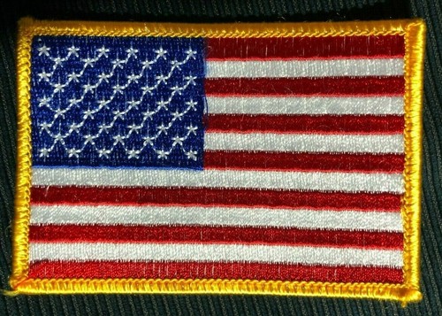 USA AMERICAN FLAG EMBROIDERED PATCH SEW-ON GOLD BORDER (3½ x 2¼”) - Picture 2 of 6