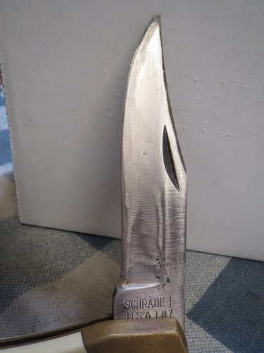 Vintage Schrade+ USA Scrimshaw Lockblade Knife, LB 7 size SC705 Bear And Fish - Picture 5 of 8