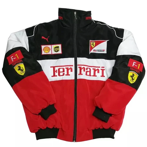 NEU Erwachsene Rennjacke Vintage, Ferrari Jacke, bestickte Baumwolle wattiert heiß - Bild 5 von 36