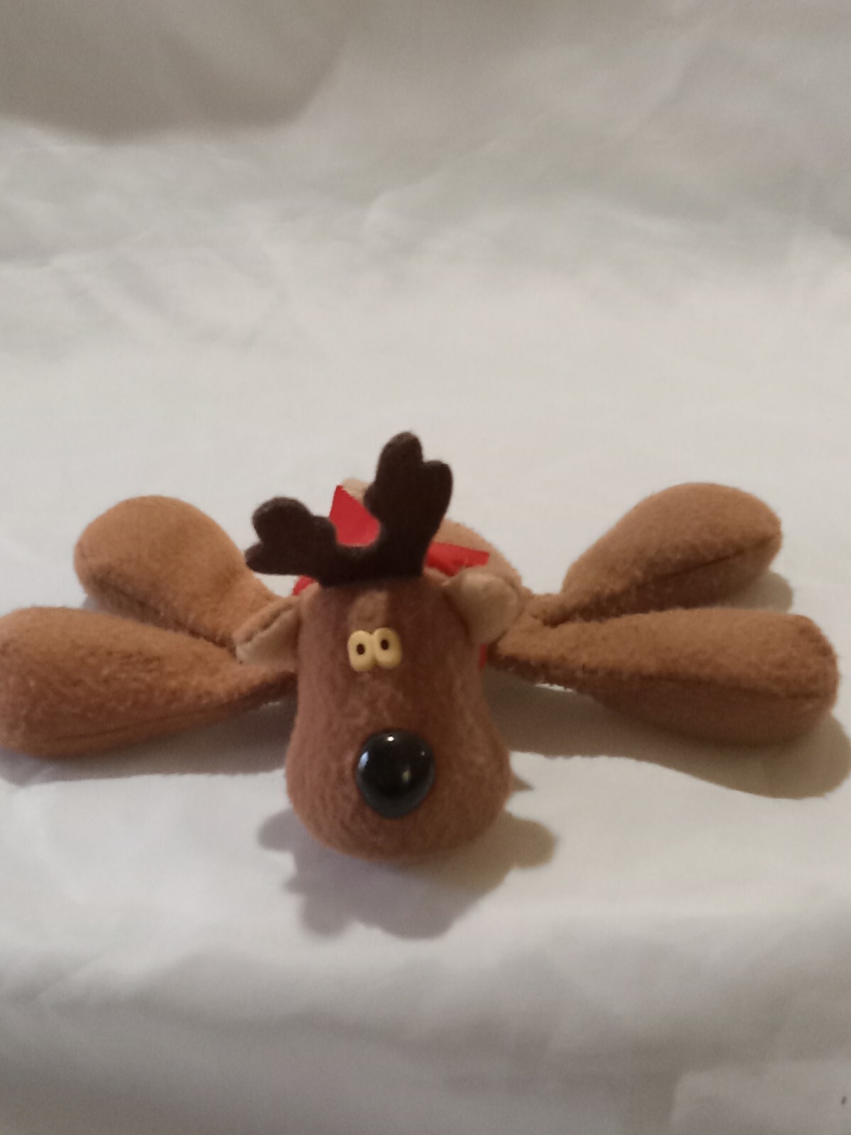 Vtg Rodney Reindeer Plush/Stuffed Animal Hallmark Fade Tag Cross Eyed Red Ribbon