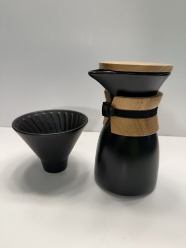 Pour Over Kaffeemaschine, Tropfer & Dekanter, schwarze Keramik, Bambus NEU OFFENE BOX - Bild 6 von 14