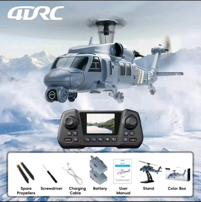 #ad 2*Battery 4DRC L2 4CH RC Helicopter 8K Camera 6 Axis Gyro Black Hawk With Screen $123.99