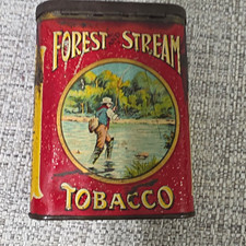 Forest Stream Tobacco Collectible Vintage Metal Tin Canister Red