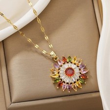 Women's Necklace Colorful Pendant 18K Gold Plated Stainless Steel Chain Jewelry