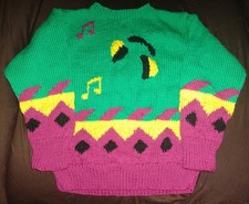 Handmade Cotton Sweater 4 Colors Music Headphone Note For Child Size 6 Year...