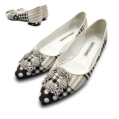 MANOLO BLAHNIK Pumps Hangisi Größe:36/JP:23 schwarz/weiß aus Japan 145154K Au...