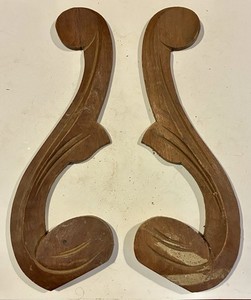 Two Antique Carved Wooden Furniture Accent Pieces, ~5” by 12” by 7/8” thick