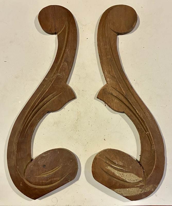 Two Antique Carved Wooden Furniture Accent Pieces, ~5” by 12” by 7/8” thick