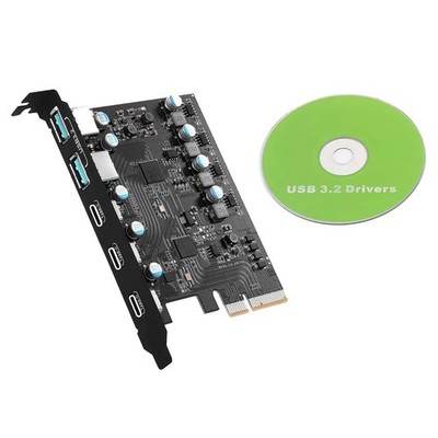 5-Port Desktop Expansion Card 20G USB 3.2 Gen 2 2*USB-A 3*USB-C For Win 7/8/10