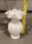 Vintage Fenton White Milk Glass Silver Crest Melon Vase double Crimped 5.5”
