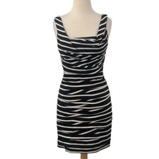 Express Women's Sleeveless Striped Dress Black/White Bodycon Ruched Size 4