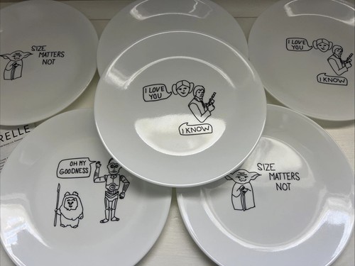 Neu Corelle Disney Star Wars Mittagessen Teller 8,5" weiß schwarz Skizze Figur 8 Stück - Bild 2 von 15
