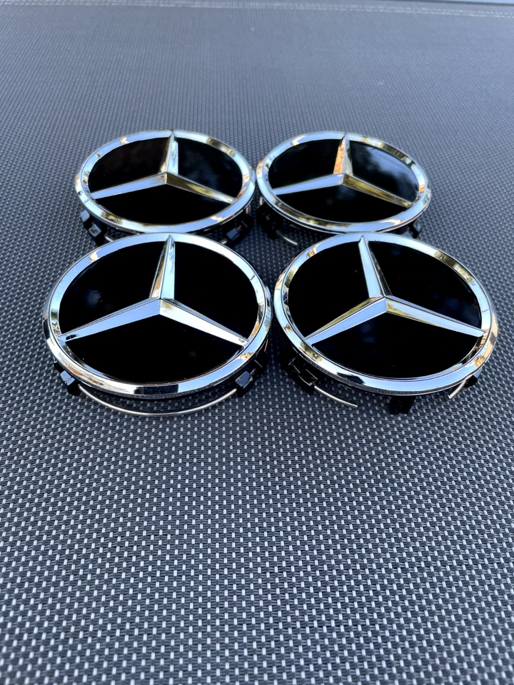Set of 4 Mercedes Benz Center Caps Glossy Black 2.95Inch/75mm Fits Most Models - Image 3 of 4