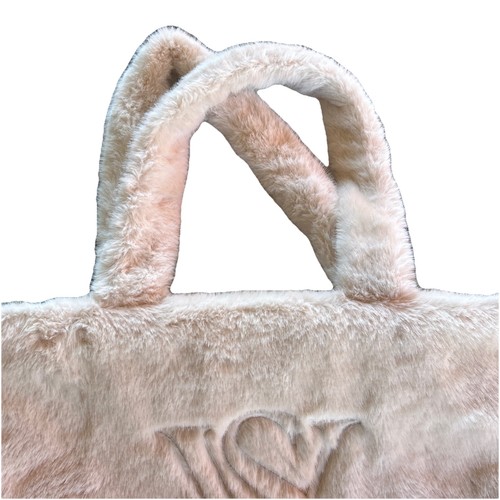 VICTORIA SECRET VS Off White Cozy Faux Fur Travel Weekender Tote Bag 22" X 14" - Picture 3 of 9