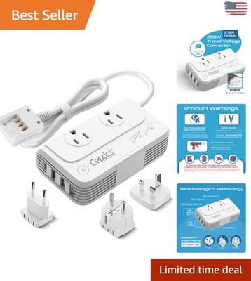 Compact 200W Voltage Converter with Smart USB PD Charger - Ideal for Travelers