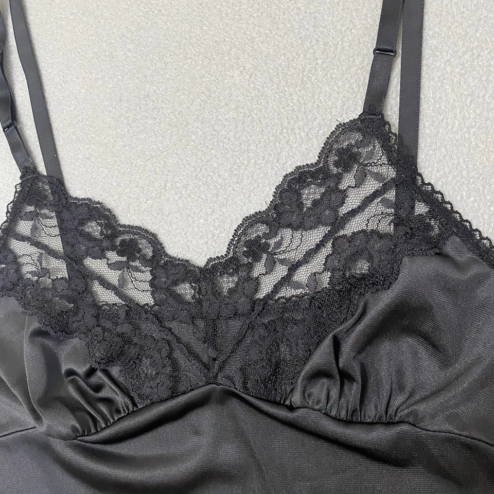 Vestido sin Mangas Vintage Talla M Talla 36 29 Hanes Her Way Negro Encaje Nylon Foto 2 de 4