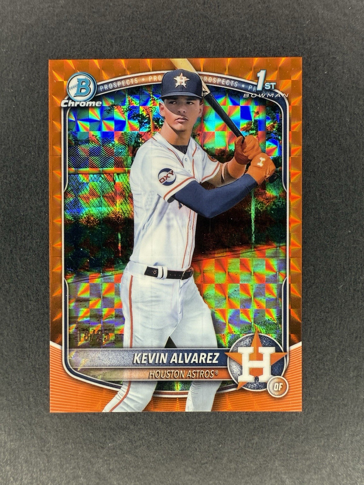 2025 Bowman Chrome Kevin Alvarez /25 Orange Geometric Prospects 1st Astros