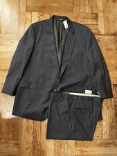 NWT Paul Stuart Super 120s Wool Charcoal Gray Pinstripe Suit 2 Button 53XLong 52
