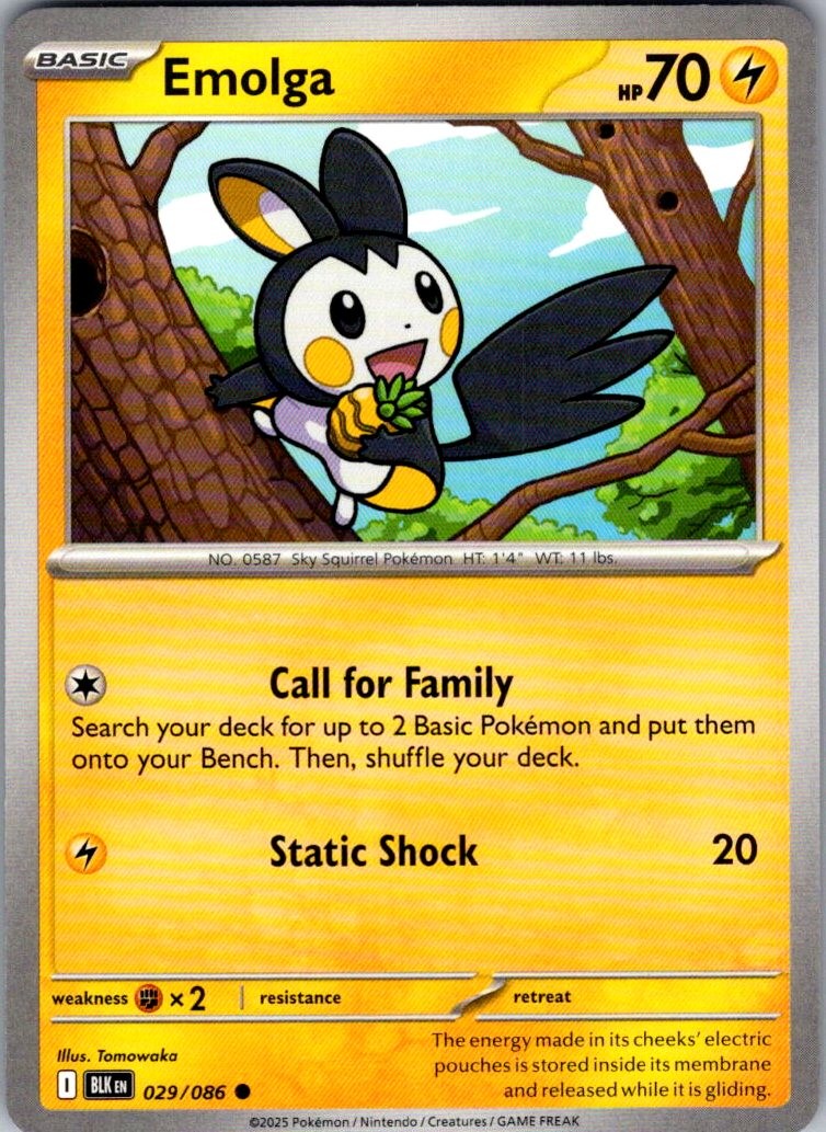 Emolga Black Bolt 029/086 Common Pokemon Near Mint