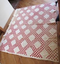 Antique Hand Quilted Postage Stamp Triple Irish Chain Quilt 81x75