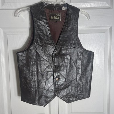 Vintage Hi Gear Leather Vest Men Medium Brown Patchwork 90s Single Breasted