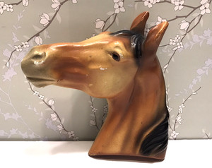 Vintage HORSE HEAD CERAMIC WALL HANGING PLAQUE 5" 3D RAISED