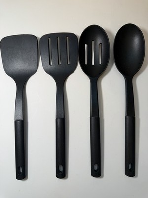 4pc Black Nylon Cooking Utensil Set Spatula Turner Slotted Spoon Kitchen Tools
