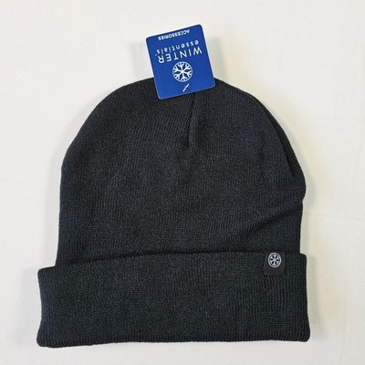 Winter Essentials Mens Charcoal Gray Knit Cuffed Beanie NEW