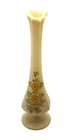 Vintage Hand Painted Fenton Satin Custard Glass Swung Bud Vase Floral Signed 11”