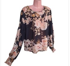 Vici Women's Blouse Black Size M Pullover Floral Print Balloon Sleeve