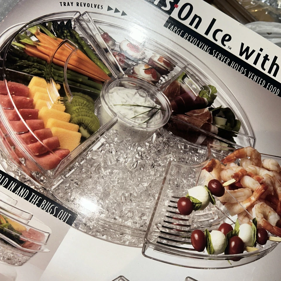 TOTALMENTE NUEVO Aperitivos sobre hielo con tapas Bandeja giratoria grande para servir sobre hielo Foto 4 de 4