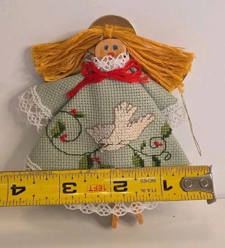 VTG Needlepoint Cross Stitch Christmas Ornament Clothespin Angel Handmade 1970's - Picture 7 of 7