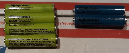 One Lot of 6 each, High Power AAA Ni-MH Rechargeable Batteries. All Tested.