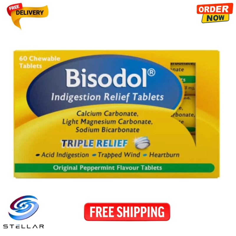 Bisodol Original Peppermint Flavour 60 Chewable Tablets,60.0 Count