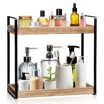 Bathroom Countertop Organizer, 2 Tier Wood Bead Vanity Organizer Tray for Bat...