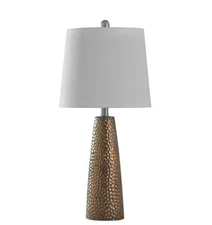 25.25 in. Bronze Table Lamp with Brussels White Hardback Fabric Shade L27407DS