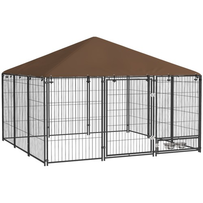 #ad #ad Outdoor Dog House Kennel with Canopy Top amp; Secure Lock Rotating Bowl Holder $219.99