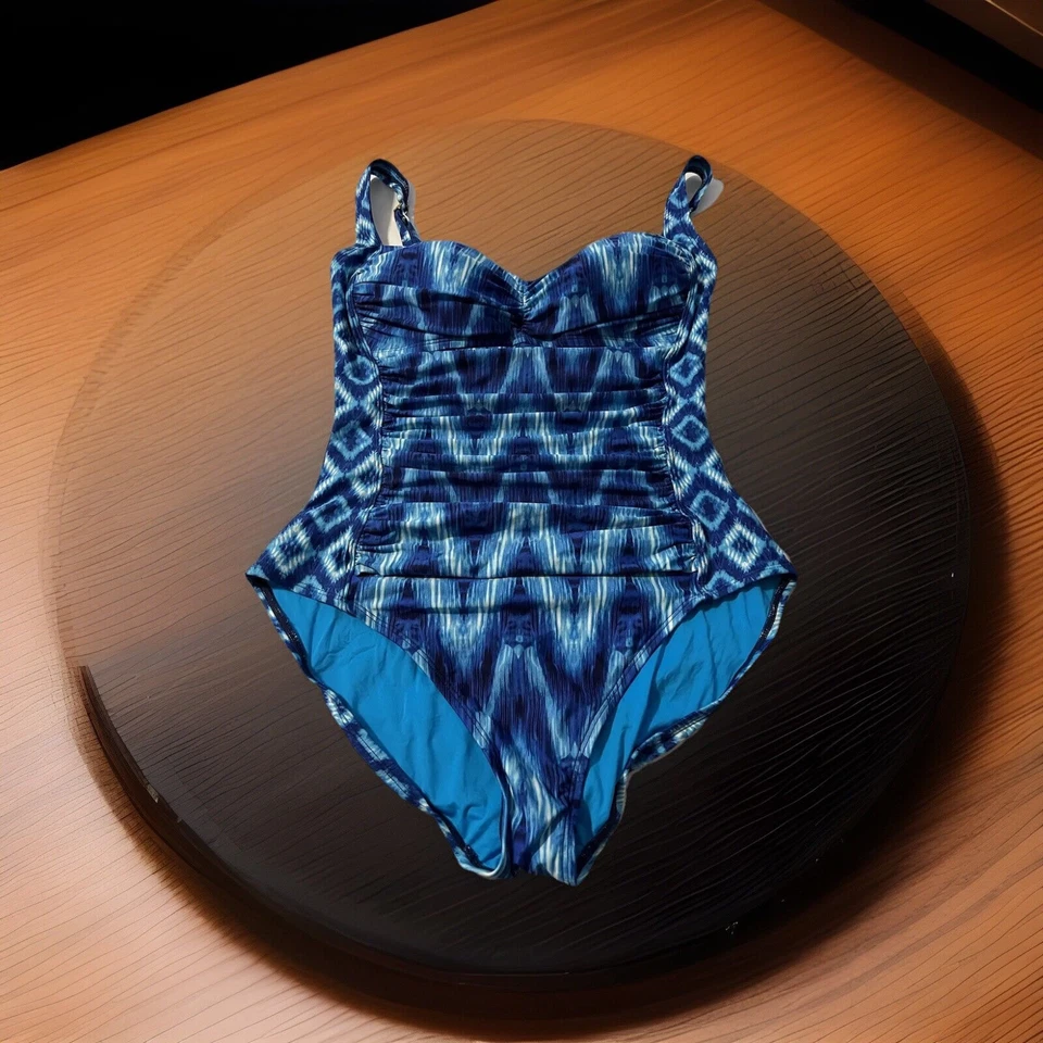 La Blanca Swimsuit Sz 12 Blue Island Goddess Rouched Body Mio One Piece Beach - Image 2 of 4