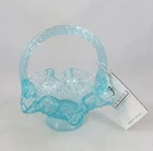 Fenton 4838 AA Aquamarine Diamond Lace Spiral Handle Small Basket