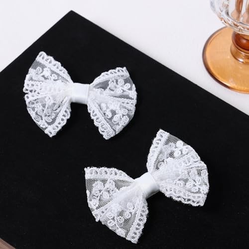 White Lace Hair Bows Small Cute Lace Ribbon Bow Alligator Clip Hairpins - Picture 5 of 7