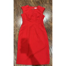 Calvin Klein Red Dress Size 4 V Neck Knee Sleeveless Gold Metal Formal Cocktail