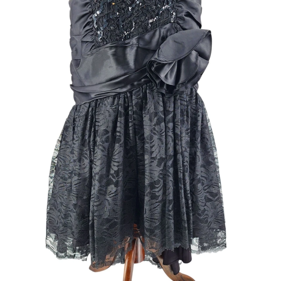 Vintage Zum Zum Womens 6/8 Dress High-Low Sequin Lace Black Party Formal Prom - Image 3 of 4