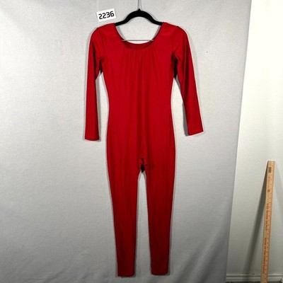 Ensnovo One Piece Full Body Suit Costume Womens Red Round Neck Skinny Leg Formal