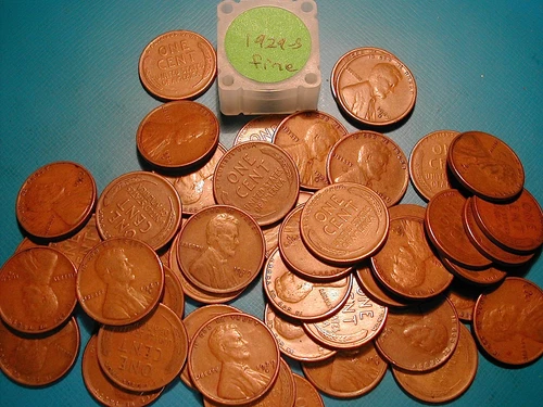 1929-S LINCOLN WHEAT CENT PENNY ROLL HIGH GRADE, all coins "FINE"