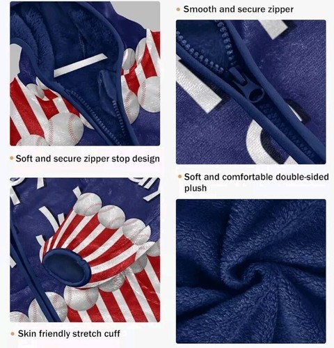 4TH OF JULY 5T USA Baseball Zip Up Hoodie For Kids/Warm Fleece Jacket/Nightime - Picture 3 of 4