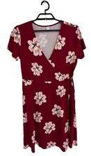 Old Navy Women's Short Sleeve Red Floral V-Neck A-Line Wrap Dress Size L